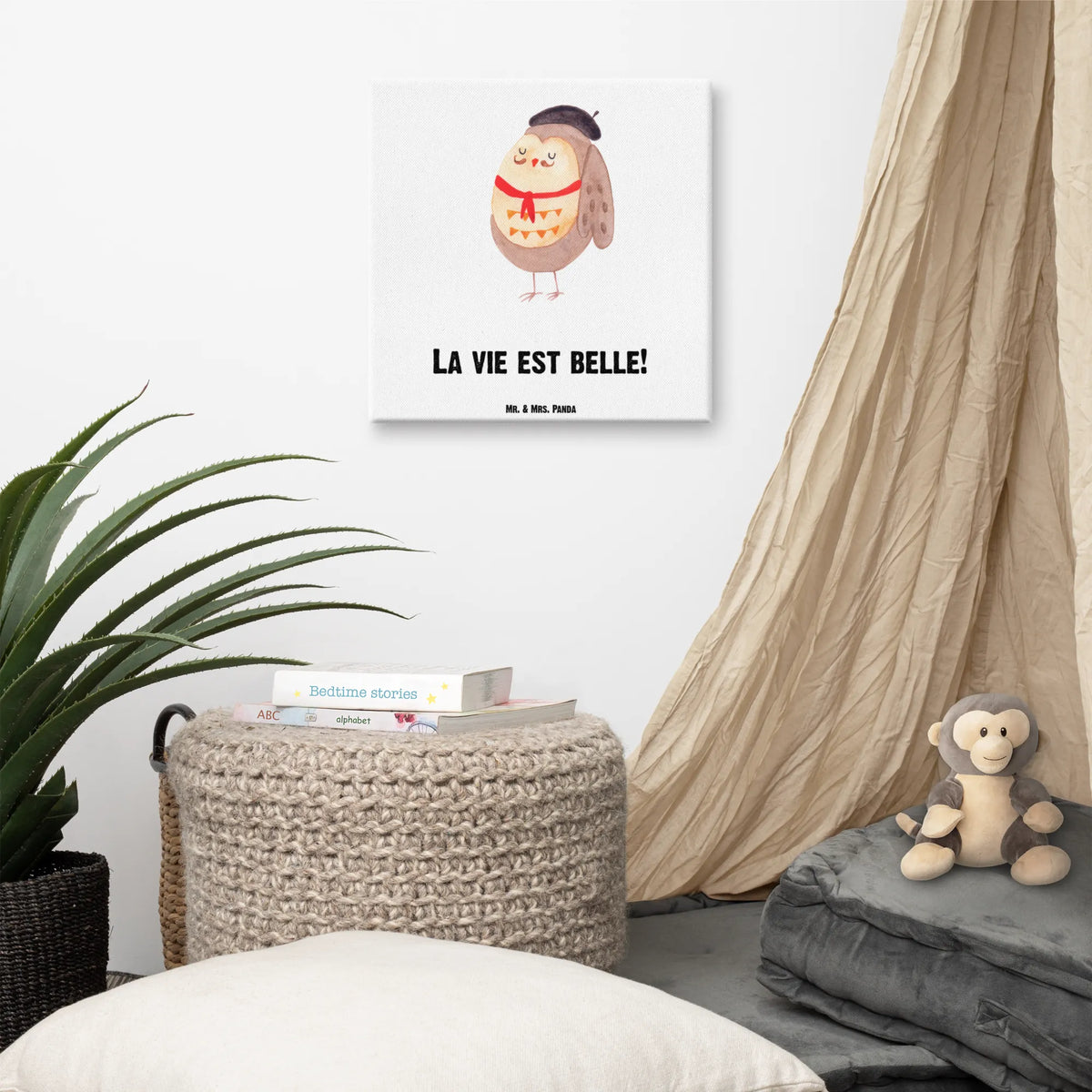 Leinwand Bild Eule Frankreich Leinwand, Kunstdruck, Eule, Das Leben Ist schön, Owl, Eulen, Spruch schön, Frankreich, Spruch Französisch, La Vie Est Belle, Eule Deko, Hibou