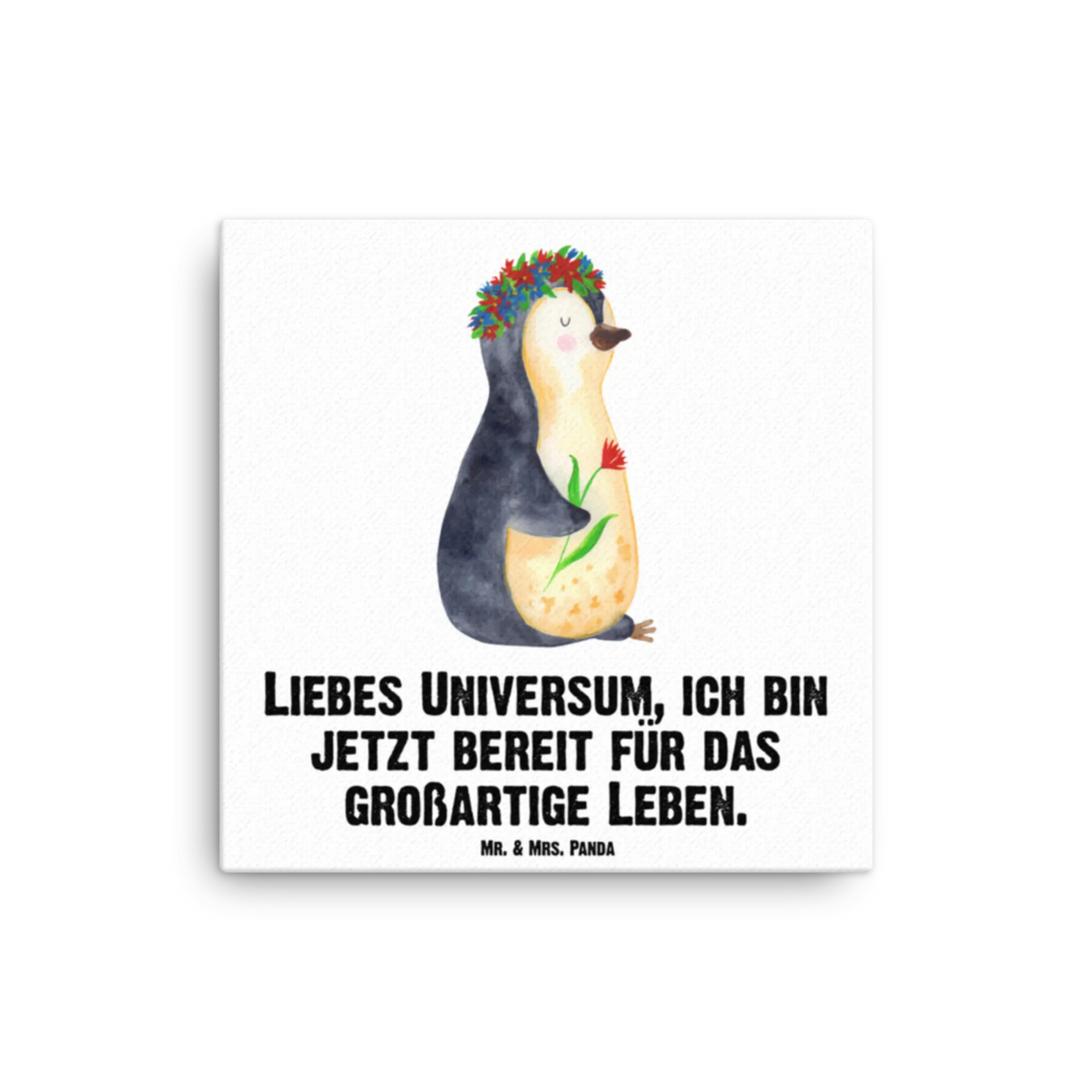 Leinwand Bild Pinguin Blumen Kunstdruck, Leinwand, Pinguin, Wünsche, Ziele, Geschenkidee, Lebenslust, Motivation, Leben, Universum, Blumenkranz, Liebeskummer, Lebensziele, Pinguine