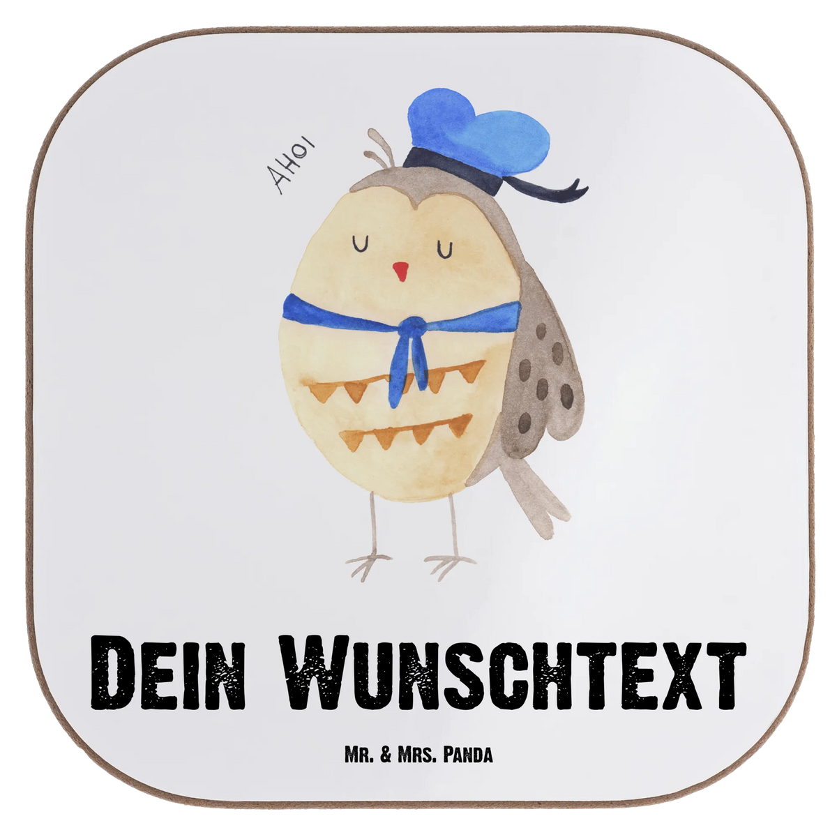Personalised coaster Owl sailor owl, forest animal, bird, nocturnal, gift ideas, birthday present, illustrated, funny, romantic gift, owl decor, Marriage, Owl saying, Girlfriend, Home port, Mariner, Wedding anniversary gift, Owl, Pun funny, Owl decoration, Sailor