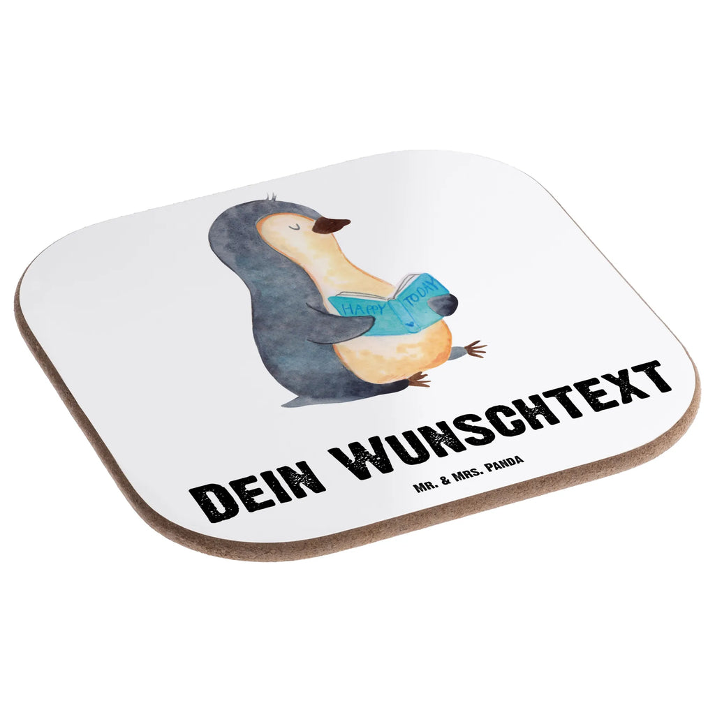 Personalised coaster Penguin A book Penguin, North Pole, Winter, Penguins, doing nothing, vacation, leisure, bookworm, lazing around, holidays, reading, book, penguins