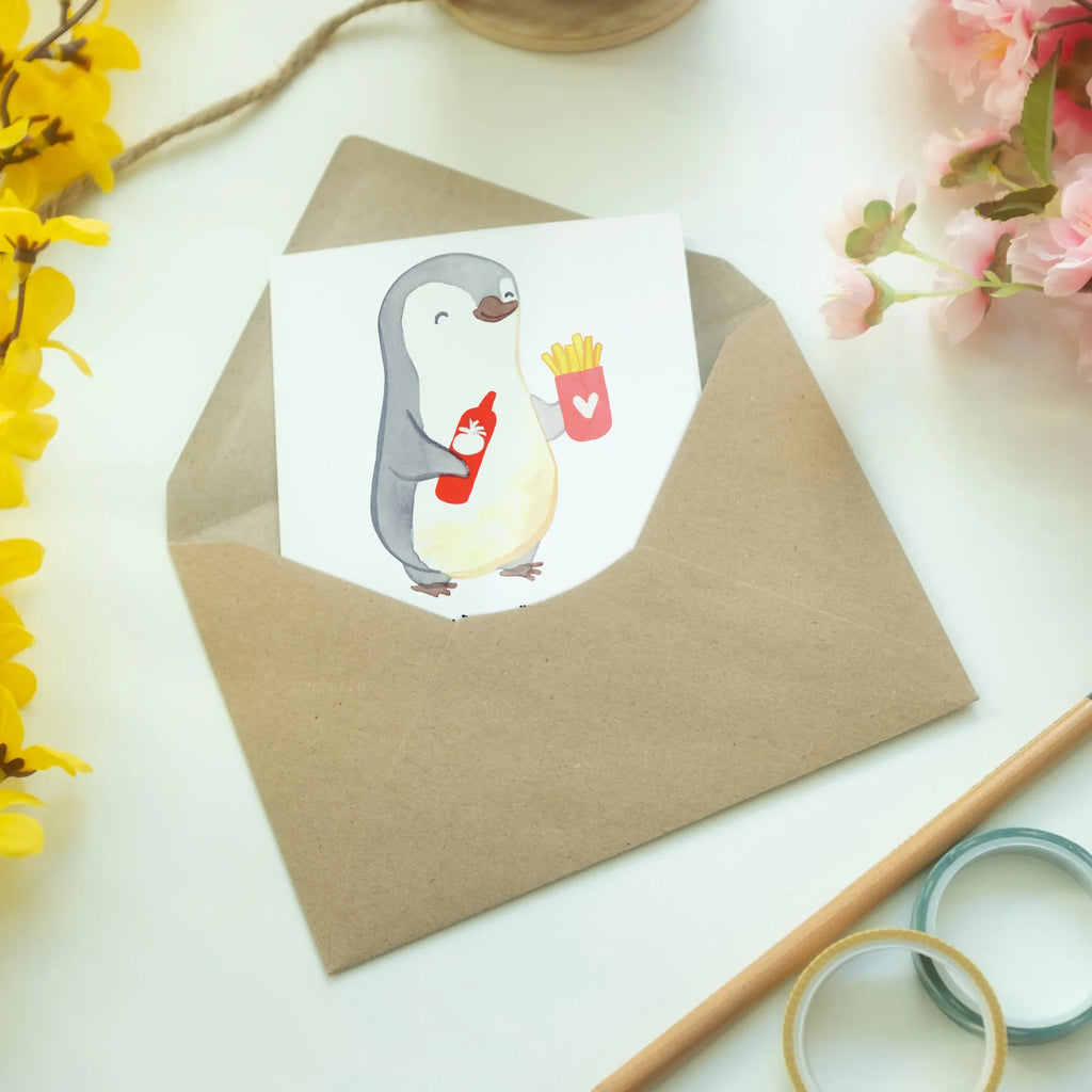 Greetings card penguin French fries Glückwunschkarte, Einladungskarte, Geburtstagskarte, Grußkarte, Hochzeitskarte, Ansichtskarten, Klappkarte, Karte, Liebe, Partner, Freund, Freundin, Ehemann, Ehefrau, Heiraten, Verlobung, Heiratsantrag, Liebesgeschenk, Jahrestag, Hocheitstag, Mitbringsel, Valentinstag, für Ehemann, Geschenk für Partner, Geschenk für Freundin, Hochzeitstag, Geschenk für Frauen, für Männer, Liebesbeweis
