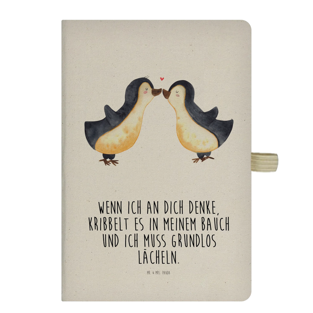 Bawełniany notatnik DIN A4 Pingwiny Pocałunek Miłość, partner, przyjaciel, przyjaciółka, mąż, żona, wesele, zaręczyny, prośba o rękę, prezent miłosny, rocznica, dzień ślubu