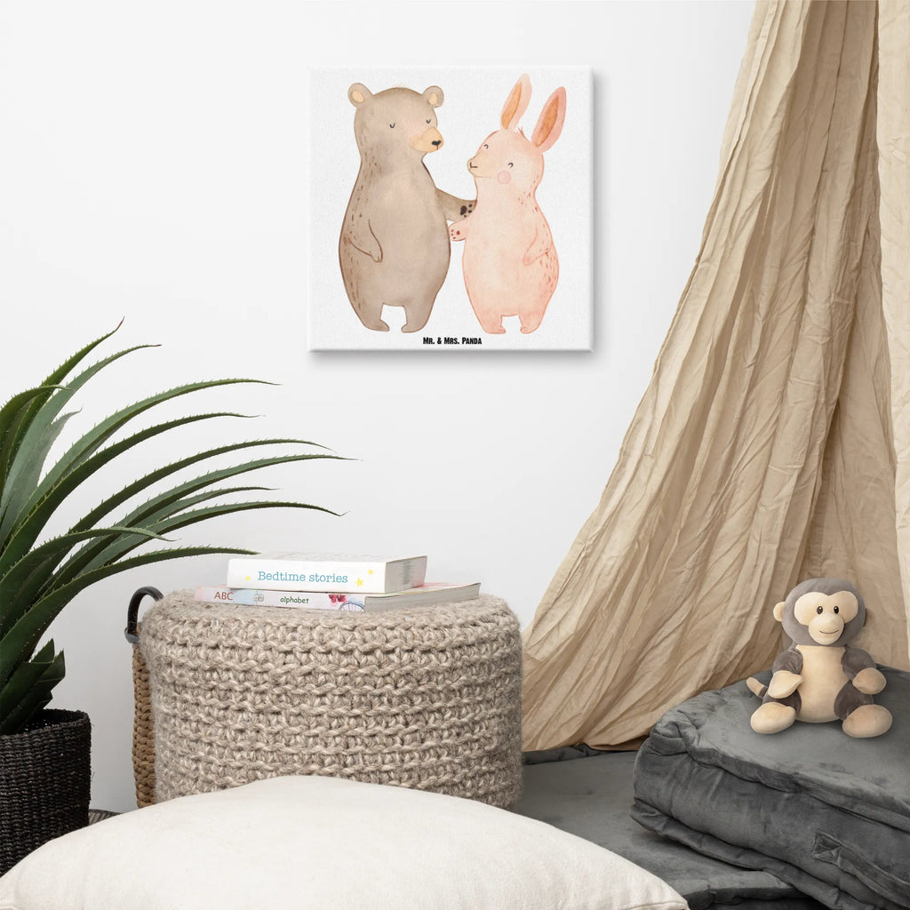 Canvas picture bear and rabbit Embrace Leinwand, Kunstdruck, Freund, Liebe, Heiraten, Jahrestag, Heiratsantrag, Liebesgeschenk, Hocheitstag, Verlobung, Partner, Freundin, Ehemann, Ehefrau, Best Friends, Hase, Bester Freund, Bärchen, Freunde, Bär