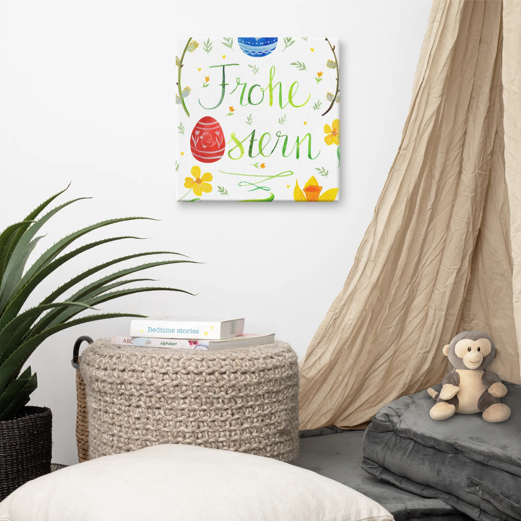 Canvas picture Easter happy Easter Wanddeko, Dekoration, Bild, Leinwand, Kunstdruck, Ostern, Osterhase, Ostergeschenke, Osternest, Osterdeko, Geschenke zu Ostern, Ostern Geschenk, Ostergeschenke Kinder, Ostern Kinder, Osterei, bemalte Ostereier, Frohe Ostern, Osterblume, Weidenkätzchen. Lettering, Ostergrüße