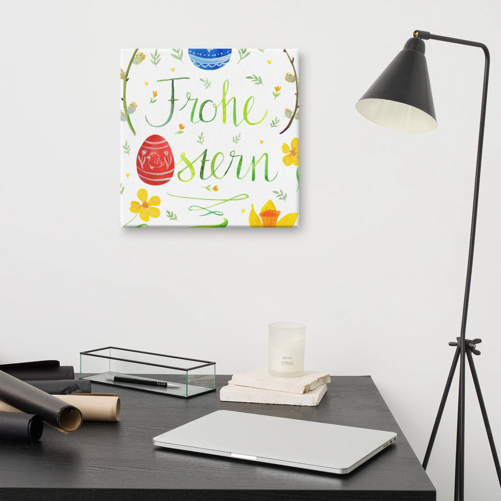 Canvas picture Easter happy Easter Wanddeko, Dekoration, Bild, Leinwand, Kunstdruck, Ostern, Osterhase, Ostergeschenke, Osternest, Osterdeko, Geschenke zu Ostern, Ostern Geschenk, Ostergeschenke Kinder, Ostern Kinder, Osterei, bemalte Ostereier, Frohe Ostern, Osterblume, Weidenkätzchen. Lettering, Ostergrüße