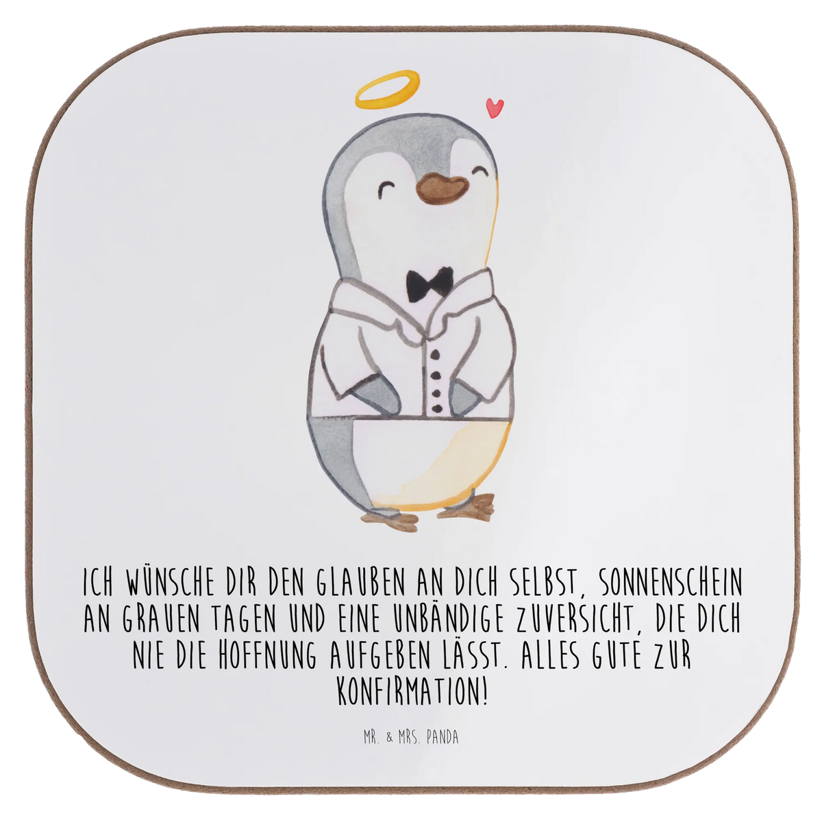 Square coaster penguin Confirmation shirt Coasters, breakfast, gift, glass coasters, gifts, presents, party, Confirmation, communion, youth consecration, confirmation gift, trust, confidence, hope, sunshine