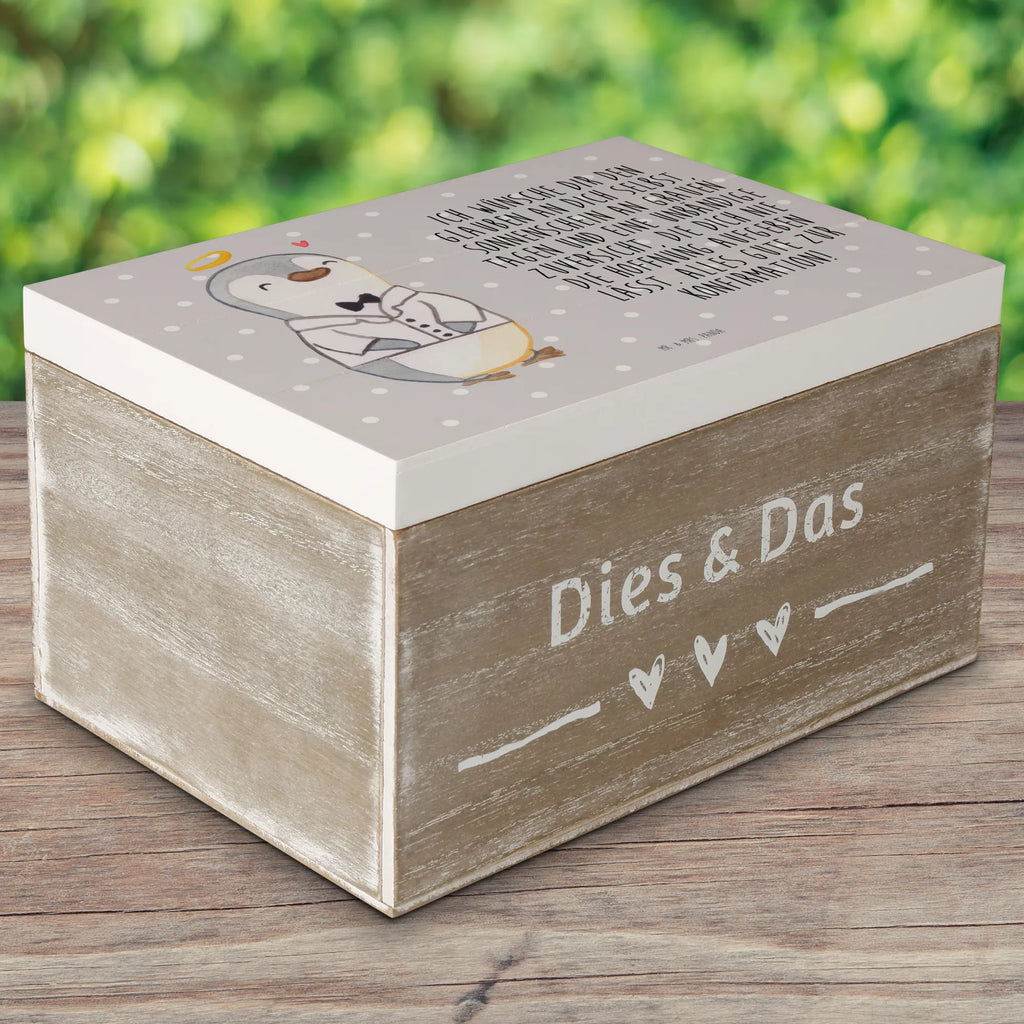 Skrzynia drewniana Pingwin koszula konfirmacyjna Schatulle, Kiste, Dekokiste, Holzkiste, XXL, Aufbewahrungsbox, Geschenkbox, Truhe, Erinnerungskiste, Geschenkdose, Schatzkiste, Erinnerungsbox, Konfirmation, Kommunion, Jugendweihe, Konfirmation Geschenk, Vertrauen, Hoffnung, Sonnenschein, Zuversicht