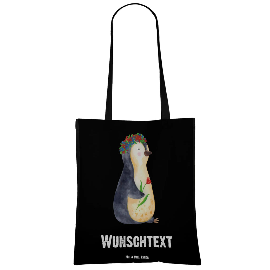 Personalisierte Tragetasche Pinguin Blumenkranz Schultertasche, Einkaufsbeutel, Strandtasche, Personalisierte Tasche, Personalisierte Beuteltasche, Personalisierte Einkaufstasche, Personalisierte Jutetasche, Tragetasche mit Namen, Einkaufstasche mit Namen, Personalisierte Kindergartentasche, Tüte, Shopper, Personalisierter Stoffbeutel, Stoffbeutel mit Namen, Personalisierter Beutel, Personalisierter Jutebeutel, Umhängetasche, Pinguin, Liebeskummer, Leben, Universum, Pinguine, Blumenkranz, Motivation, Ziele, Wünsche, Geschenkidee, Lebensziele, Lebenslust