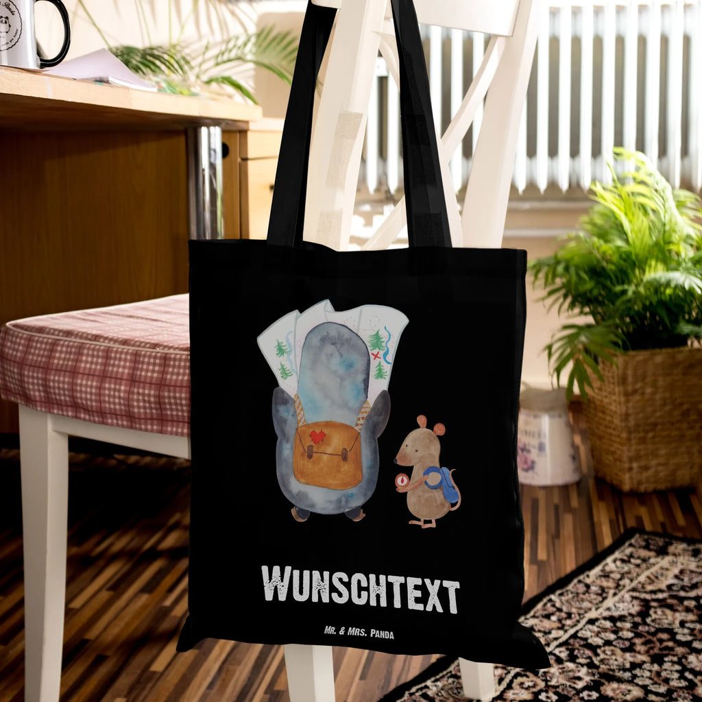 Personalised tote bag Penguin & Mouse Hiker Penguin, North Pole, Winter, Penguins, road trip, adventurer, adventure, penguins, penguin, excursion, hiking, wanderlust