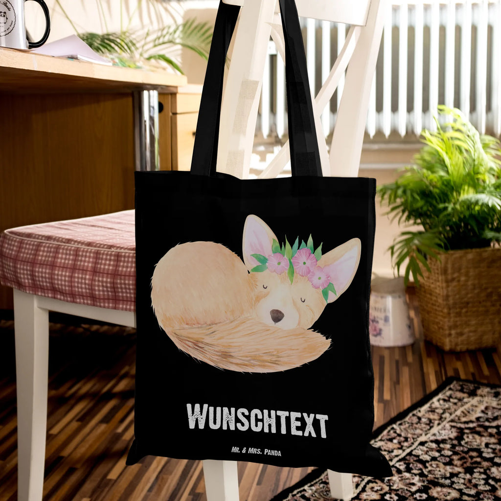 Personalisierte Tragetasche Wüstenfuchs Blumenkranz Personalisierte Jutetasche, Personalisierter Stoffbeutel, Personalisierte Tasche, Personalisierter Jutebeutel, Personalisierte Kindergartentasche, Stoffbeutel mit Namen, Personalisierte Beuteltasche, Tragetasche mit Namen, Personalisierter Beutel, Personalisierte Einkaufstasche, Einkaufstasche mit Namen, Afrika, Wildtiere, Blumen, Glücklich, Wüstenfuchs, Wüste, Blumenkranz
