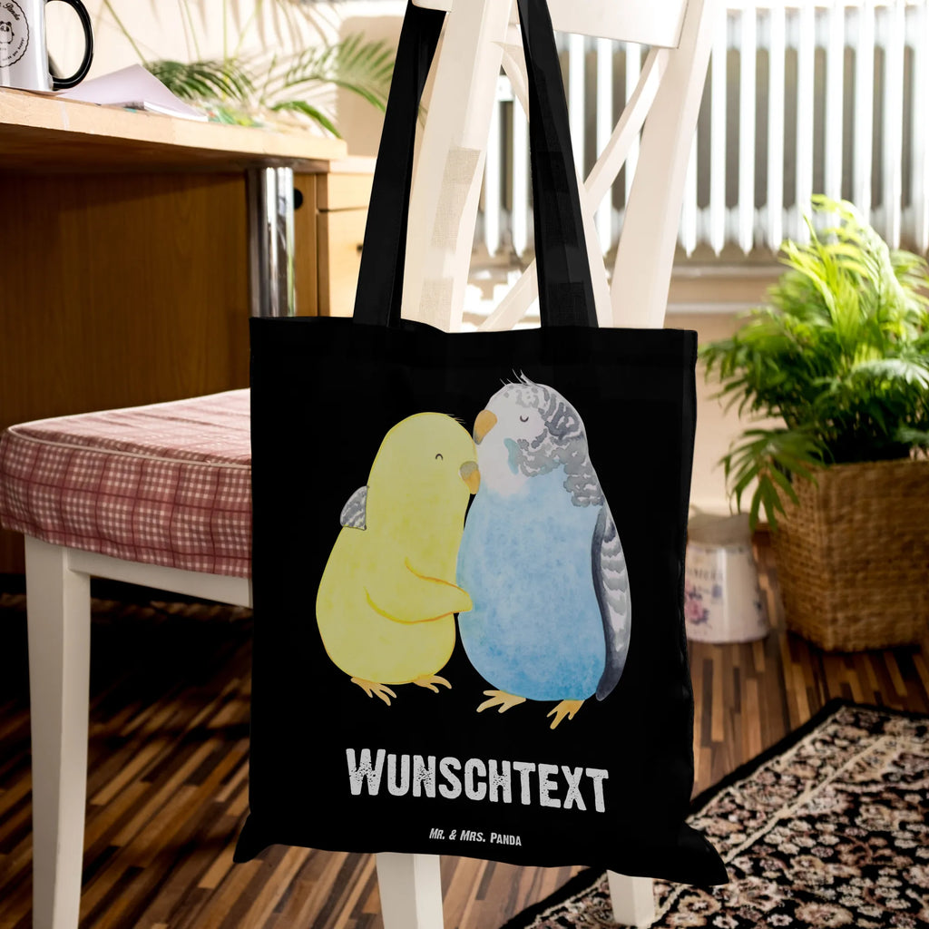Personalised tote bag Parakeets in love Love, Loving, Two, Together, Marriage, Engagement, Proposal of marriage, Love gift, gift for her, gift for him, anniversary gift, love, trust, budgie, birds, cuddling, closeness