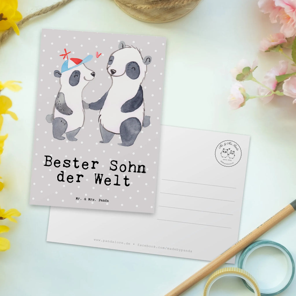 Postcard panda best son in the world gift, invitation card, card, gift card, letter, Postcard, postcards, invitation, paper, for, thank you, giving, birthday, birthday present, gift idea, souvenir, make you happy, gift tip, child, boy, son, father, family, offspring, Son, reward