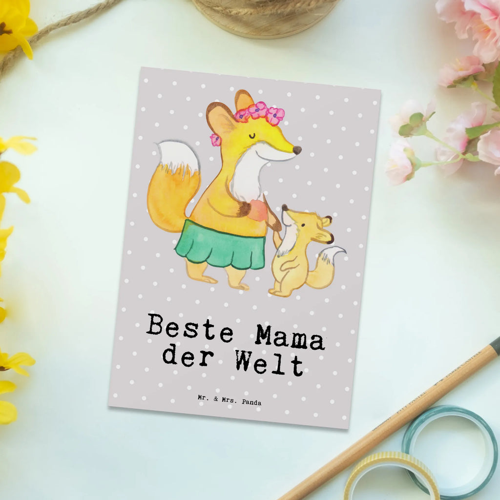 Postcard Fox best mom in the world invitation card, invitation, gift card, card, letter, gift, postcards, Postcard, paper, for, thank you, giving, birthday, birthday present, gift idea, souvenir, make you happy, gift tip, Thank You, Mother&#39;s Day, Mutti, Ma, Super Mom, Mama, Son, Best Mom, Mother, Mommy, Best, Daughter