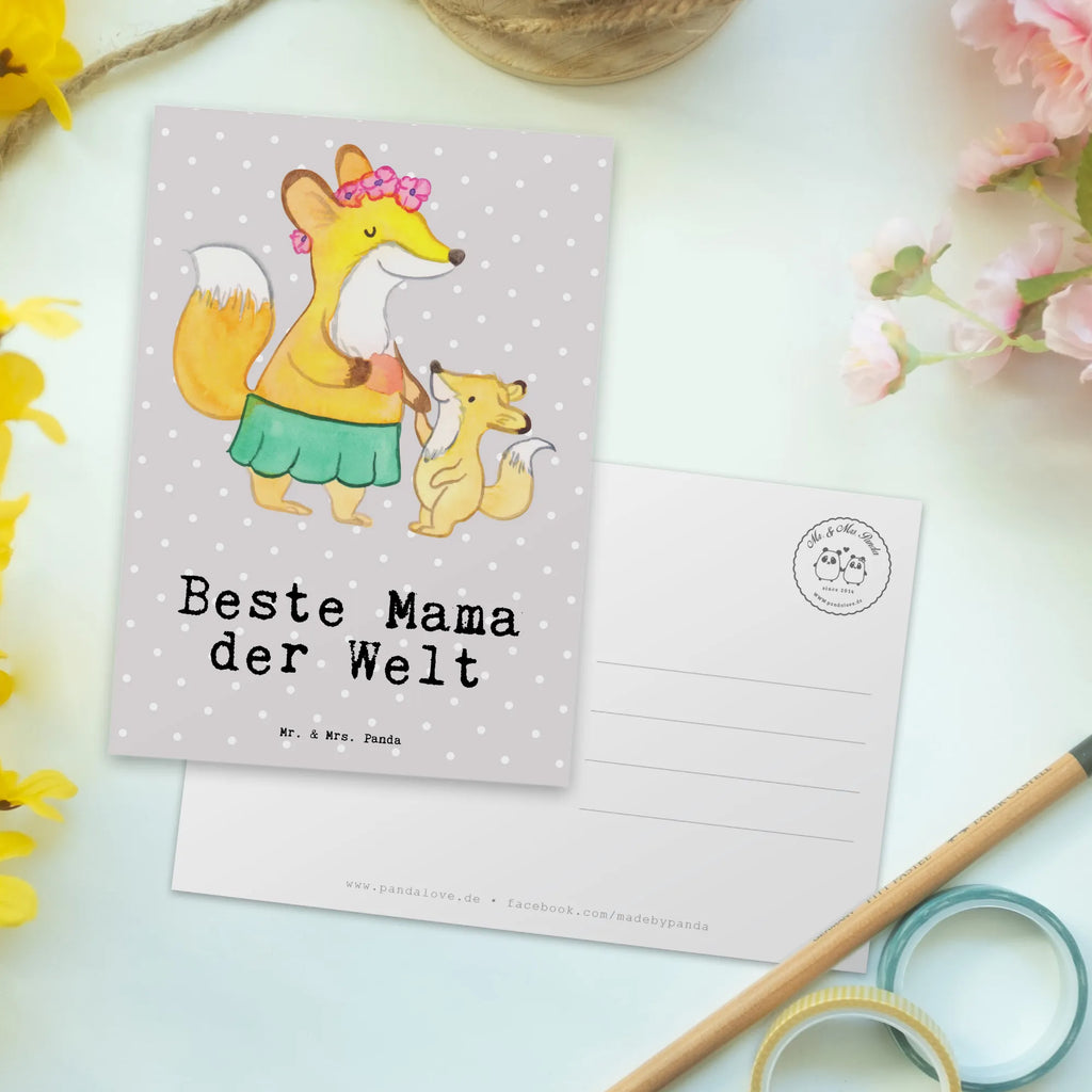 Postcard Fox best mom in the world invitation card, invitation, gift card, card, letter, gift, postcards, Postcard, paper, for, thank you, giving, birthday, birthday present, gift idea, souvenir, make you happy, gift tip, Thank You, Mother&#39;s Day, Mutti, Ma, Super Mom, Mama, Son, Best Mom, Mother, Mommy, Best, Daughter