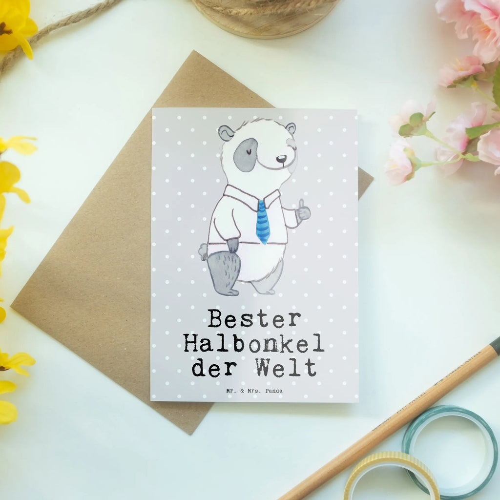Greetings card panda Best half uncle in the world Klappkarte, Geburtstagskarte, Einladungskarte, Karte, Ansichtskarten, Hochzeitskarte, Grußkarte, Glückwunschkarte, für, Dankeschön, Geschenk, Schenken, Geburtstag, Geburtstagsgeschenk, Geschenkidee, Danke, Bedanken, Mitbringsel, Freude machen, Geschenktipp, bester Onkel, Halbonkel, Stiefgeschwister, Stiefonkel, Familie, Kleinigkeit, Onkel, Stief