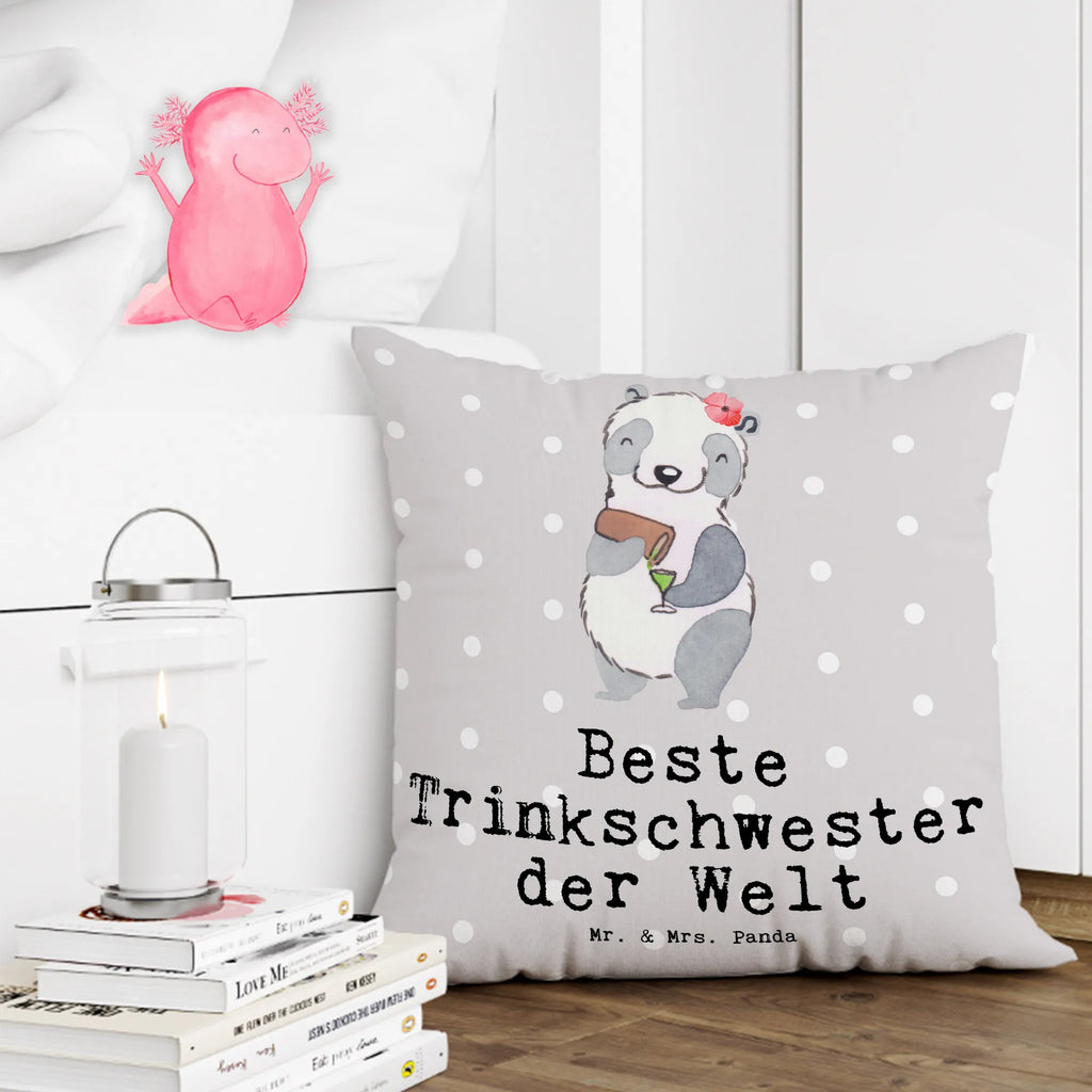 Cushion panda Best drinking sister in the world bed, sofa, soft, pad, pillows, 40x40, Pillow, cushion, fluffy, bedroom, settee, 40 x 40, couch, pillow case, for, thank you, gift, giving, birthday, birthday present, gift idea, souvenir, make you happy, gift tip, friend, sister, drinking, bae, Drinking sister, trifle, alcohol, sister from another mister, party, weekend, drinking sister