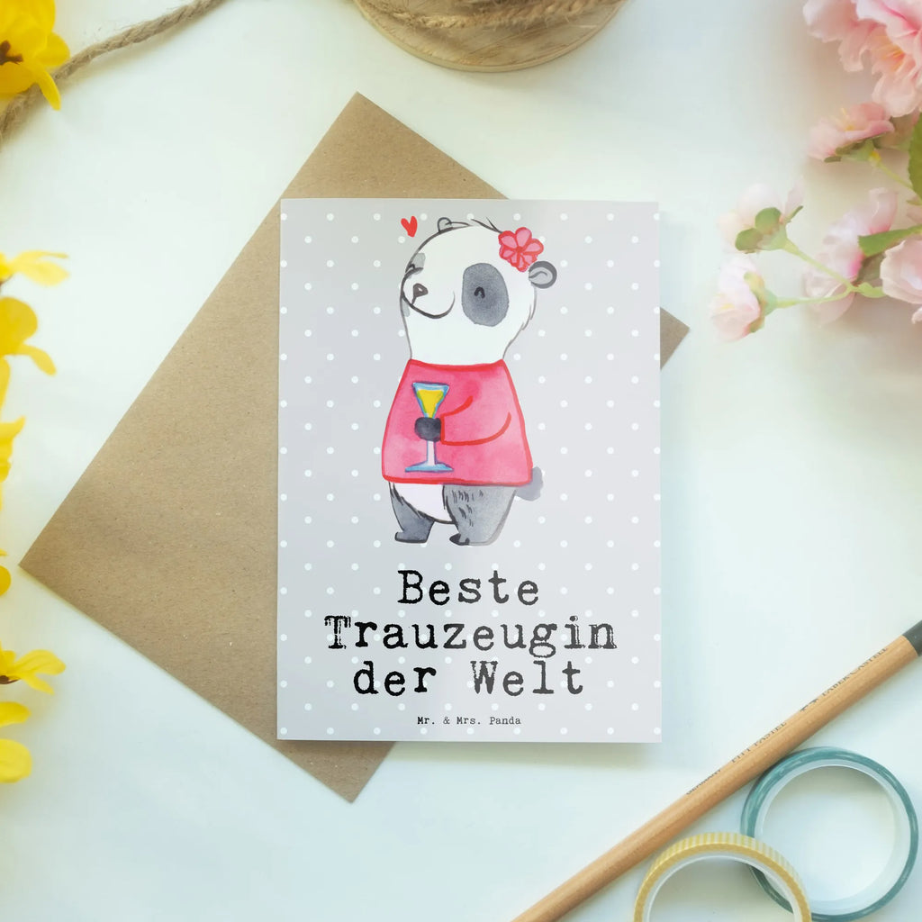 Grußkarte Panda Beste Trauzeugin der Welt Geburtstagskarte, Glückwunschkarte, Karte, Ansichtskarten, Einladungskarte, Hochzeitskarte, Klappkarte, Grußkarte, für, Dankeschön, Geschenk, Schenken, Geburtstag, Geburtstagsgeschenk, Geschenkidee, Danke, Bedanken, Mitbringsel, Freude machen, Geschenktipp, Trauhzeugin, Trauung, Standesamt, JGA, Hochzeit, Braut, Heirat, Kirche, Freundin, Trauzeugin