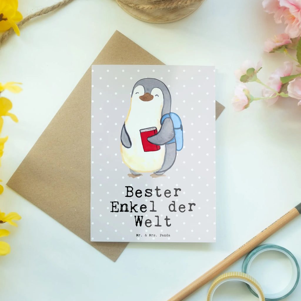 Kartka okolicznościowa pingwin Najlepszy wnuk na świecie Geburtstagskarte, Karte, Grußkarte, Ansichtskarten, Glückwunschkarte, Hochzeitskarte, Klappkarte, Einladungskarte, für, Dankeschön, Geschenk, Schenken, Geburtstag, Geburtstagsgeschenk, Geschenkidee, Danke, Bedanken, Mitbringsel, Freude machen, Geschenktipp, Taufe, Kind von Tochter, Kind von Sohn, Enkel, Großsohn, Oma, Opa, Enkelkind, Enkelsohn