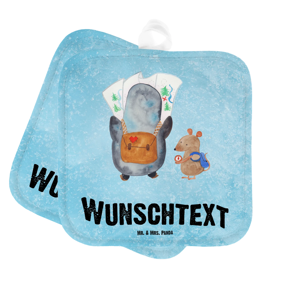 Personalisierte Topflappen Pinguin & Maus Wanderer Topflappen personalisiert, Topflappen Set personalisiert, Namensaufdruck, Personalisierter Ofenhandschuh, Personalisierte Topfuntersetzer, Topflappen mit Namen, Pinguin, wandern, Abenteuer, Ausflug, Wanderlust, Abenteurer, Pinguine, Roadtrip