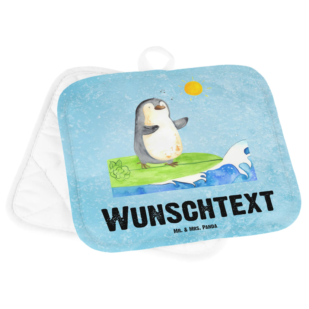 Personalisierte Topflappen Pinguin Surfer Topflappen Set personalisiert, Topflappen personalisiert, Personalisierter Ofenhandschuh, Namensaufdruck, Topflappen mit Namen, Personalisierte Topfuntersetzer, Pinguin, Surfer, Portugal, Hawaii, Urlaub, surfen, Wellen reiten, Wellen, Pinguine