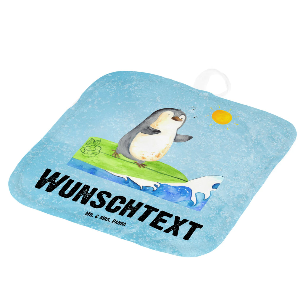 Personalisierte Topflappen Pinguin Surfer Topflappen Set personalisiert, Topflappen personalisiert, Personalisierter Ofenhandschuh, Namensaufdruck, Topflappen mit Namen, Personalisierte Topfuntersetzer, Pinguin, Surfer, Portugal, Hawaii, Urlaub, surfen, Wellen reiten, Wellen, Pinguine