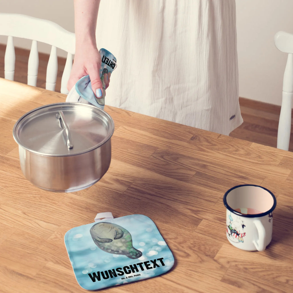 Personalised pot holder manatee happy Seafood, aquatic animals, ocean, sea, fish, shells, corals, reef, whale, narwhal, sea urchin, lobster, platypus, turtle, manatee, crocodile, orca, shrimp, gifts for seafood lovers, water world, underwater animals, underwater world, vacation, deep sea, seafood fans, gift ideas, seafood decoration, seafood posters, Manatee, Lovesickness, Respect, New start, Carefulness, Manatees, Self-love, Girlfriend, Satisfaction, New beginning