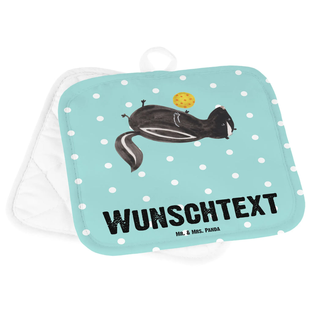 Personalisierte Topflappen Stinktier Ball Topflappen Set personalisiert, Topflappen personalisiert, Personalisierte Topfuntersetzer, Personalisierter Ofenhandschuh, Namensaufdruck, Topflappen mit Namen, Stinktier, Skunk, verspielt, Wildtier, Stinker, Raubtier, Weisheit, Stinki