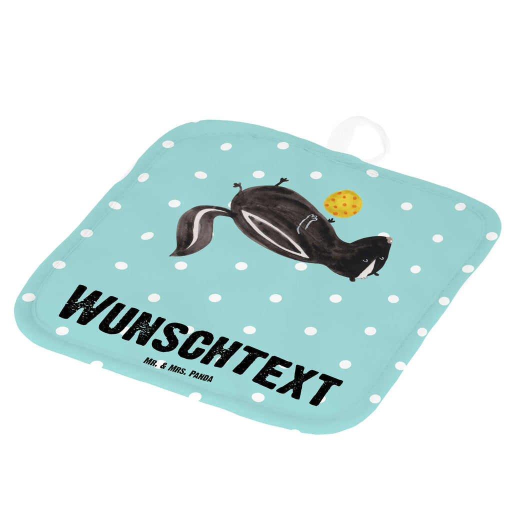 Personalisierte Topflappen Stinktier Ball Topflappen Set personalisiert, Topflappen personalisiert, Personalisierte Topfuntersetzer, Personalisierter Ofenhandschuh, Namensaufdruck, Topflappen mit Namen, Stinktier, Skunk, verspielt, Wildtier, Stinker, Raubtier, Weisheit, Stinki