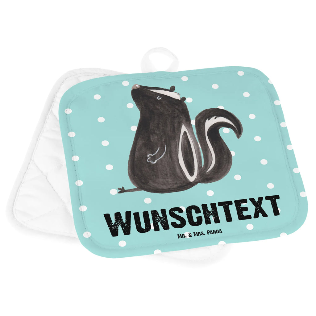 Personalisierte Topflappen Stinktier sitzend Topflappen Set personalisiert, Personalisierter Ofenhandschuh, Topflappen personalisiert, Namensaufdruck, Personalisierte Topfuntersetzer, Topflappen mit Namen, Stinktier, Skunk, Stinker, Spruch, Recht, Besserwisser, Raubtier, Stinki, Wildtier, Büro
