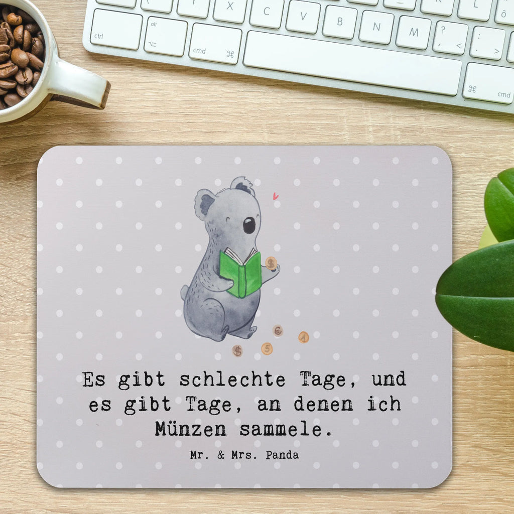 Mouse mat Koala bear collect coins mousepad, fun, Student, Pad, Motif, saying, Mouse, PC, Mouse Pad, Gift, Print, Office, Work, Study, sport, hobby, giving, thank you, award, profit, athlete, Collecting coins, coins from all over the world, numismatics