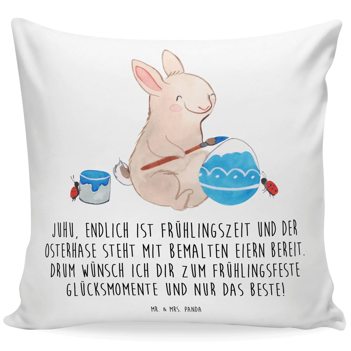 Cushion Hare ladybug fluffy, couch, settee, pad, sofa, bedroom, 40 x 40, Pillow, bed, soft, pillow case, pillows, 40x40, cushion, Easter, Easter bunny, picnicking, spring, spring greetings, bunny, Easter presents, spring fever, Easter greetings, Easter eggs, painting eggs