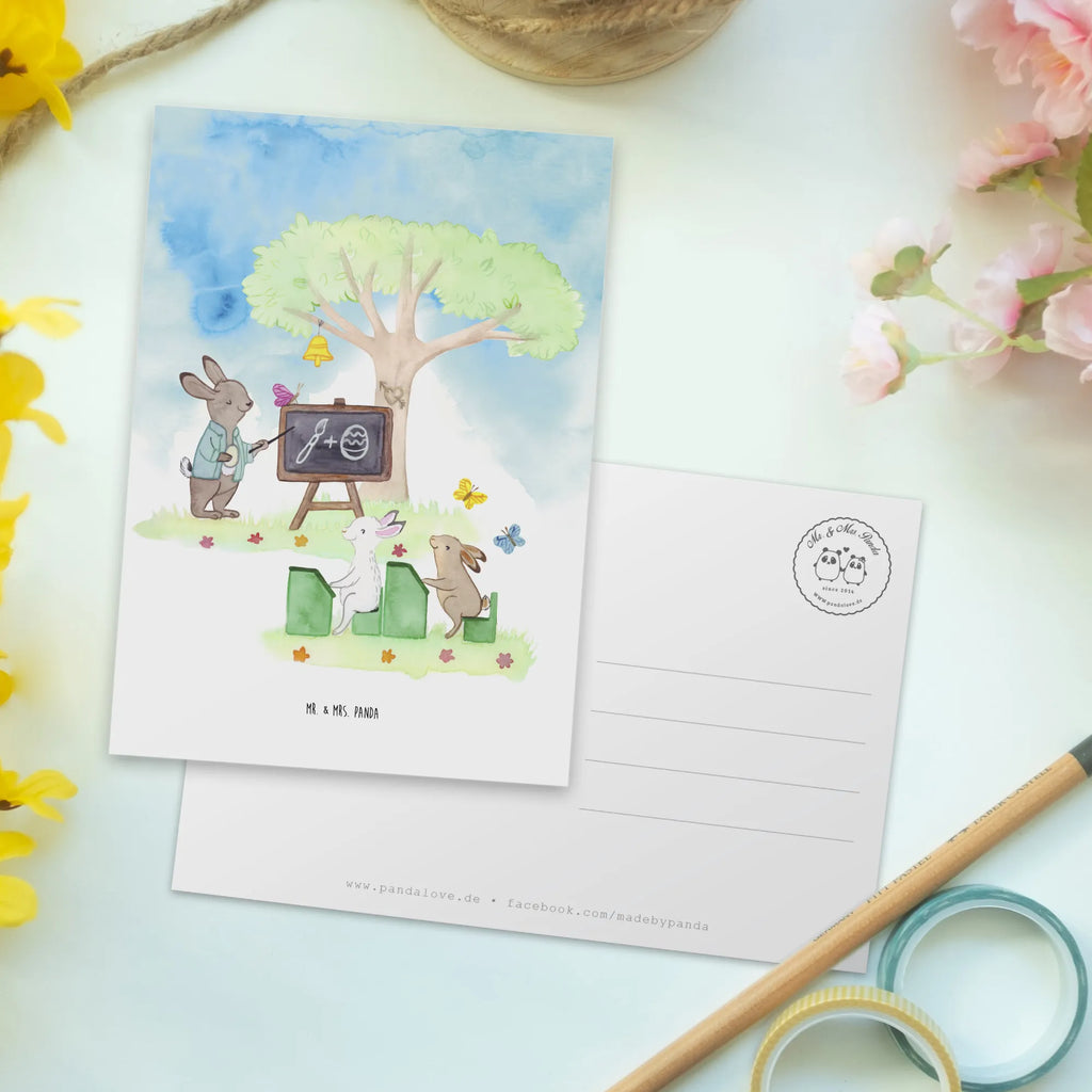 Pocztówka Wielkanoc Szkoła królicza Wielkanoc, zajączek wielkanocny, prezenty wielkanocne, gniazdo wielkanocne, dekoracje wielkanocne, prezenty na Wielkanoc, prezent wielkanocny, prezenty wielkanocne dla dzieci, Wielkanoc dla dzieci