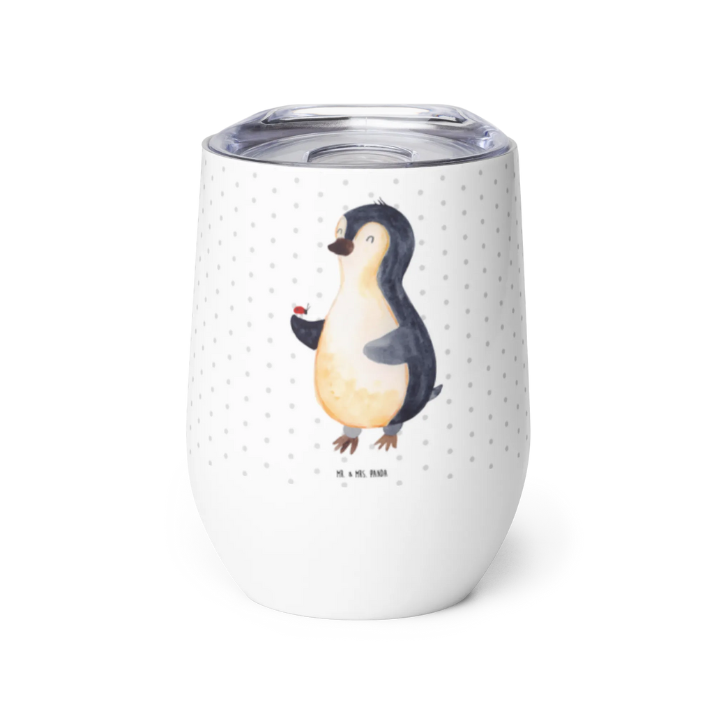 Wine cup Penguin ladybug premium wine tumbler, hot drinks, wine tumbler, wine travel tumbler, wine glasses, stemless wine glasses, mulled wine cup, wine goblet, portable wine cup, drinking cup, insulated tumbler, Penguin, North Pole, Winter, Penguins, love, wonder, penguins, joy, happiness, ladybird, joy of life