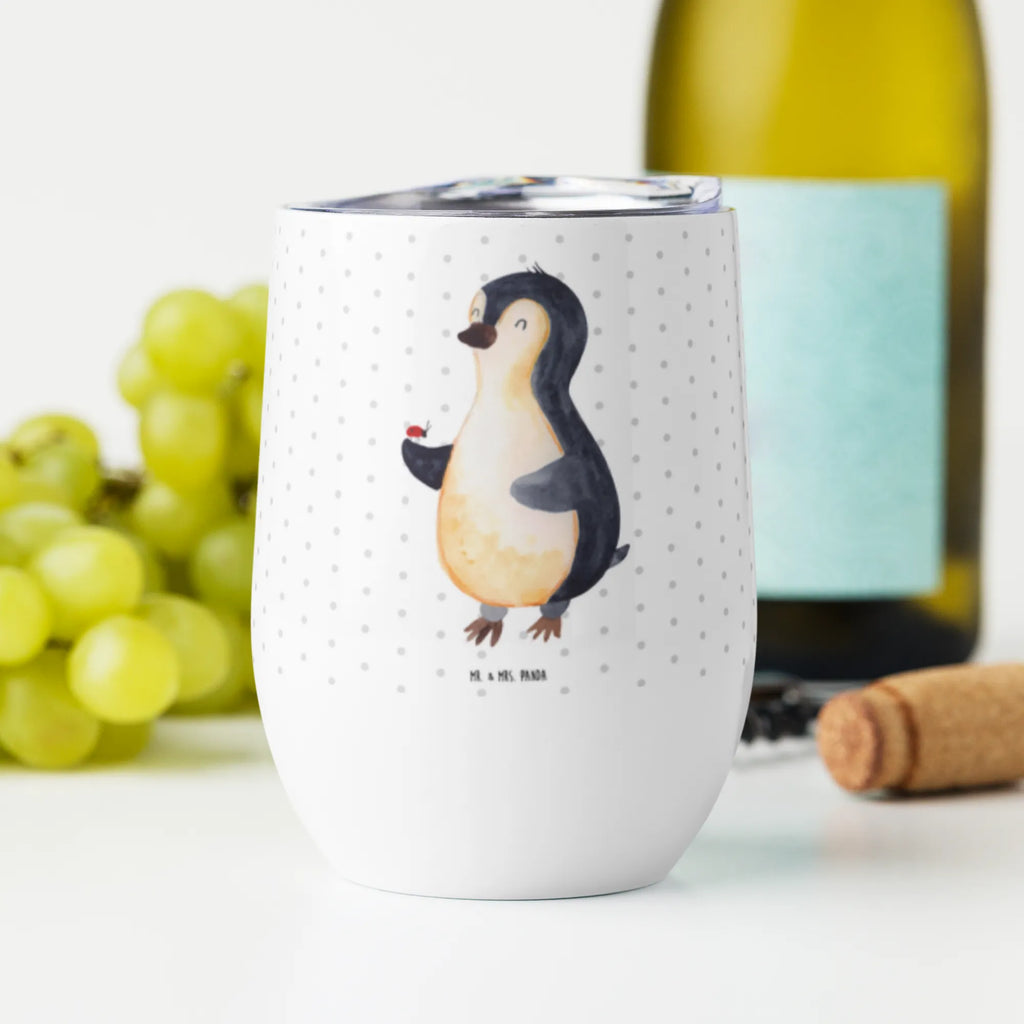 Wine cup Penguin ladybug premium wine tumbler, hot drinks, wine tumbler, wine travel tumbler, wine glasses, stemless wine glasses, mulled wine cup, wine goblet, portable wine cup, drinking cup, insulated tumbler, Penguin, North Pole, Winter, Penguins, love, wonder, penguins, joy, happiness, ladybird, joy of life