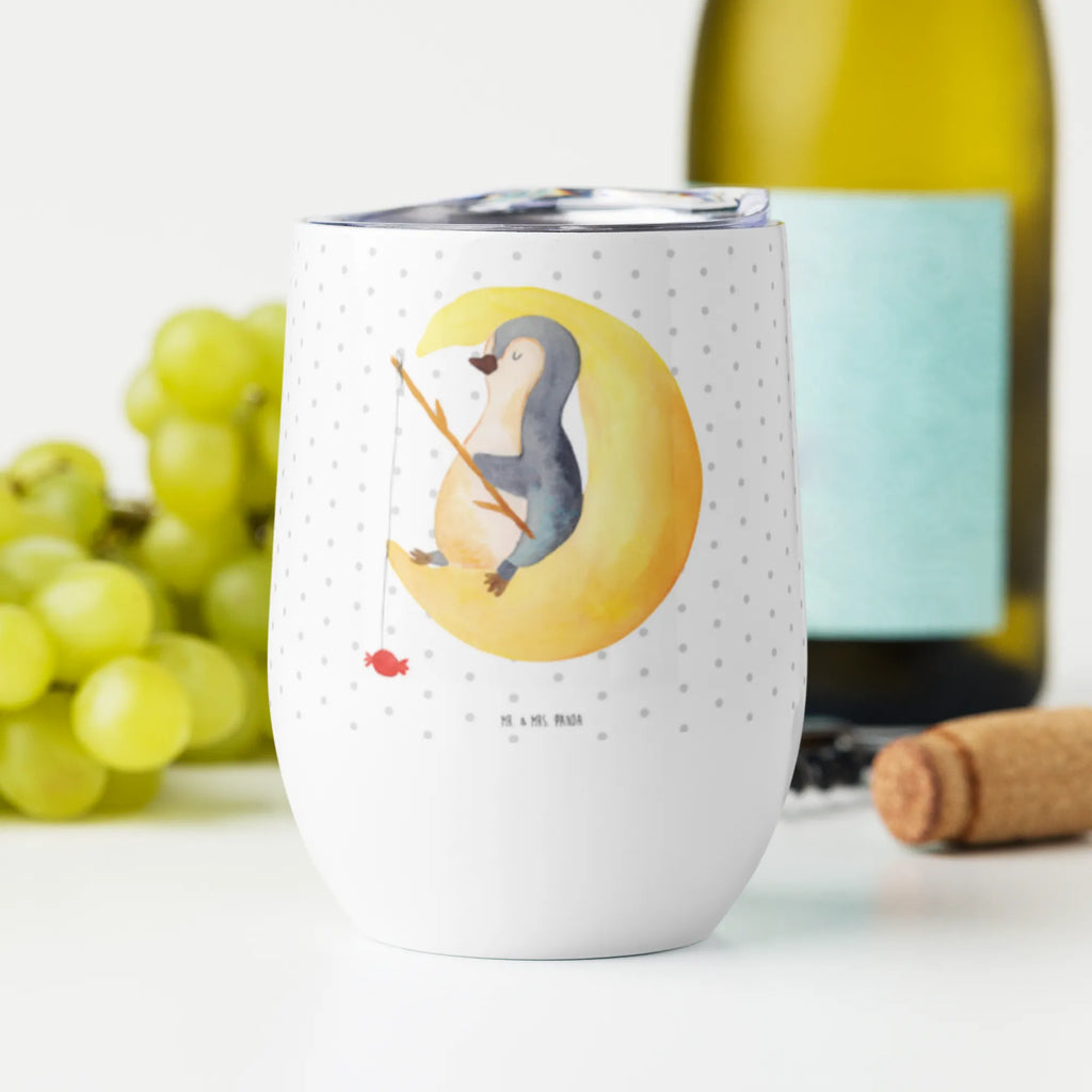 Wine cup Penguin moon portable wine cup, drinking cup, wine travel tumbler, mulled wine cup, wine tumbler, hot drinks, stemless wine glasses, insulated tumbler, wine glasses, premium wine tumbler, wine goblet, Penguin, North Pole, Winter, Penguins, insomnia, sleep, bedroom, penguins, saying, guest room, night's rest, falling asleep