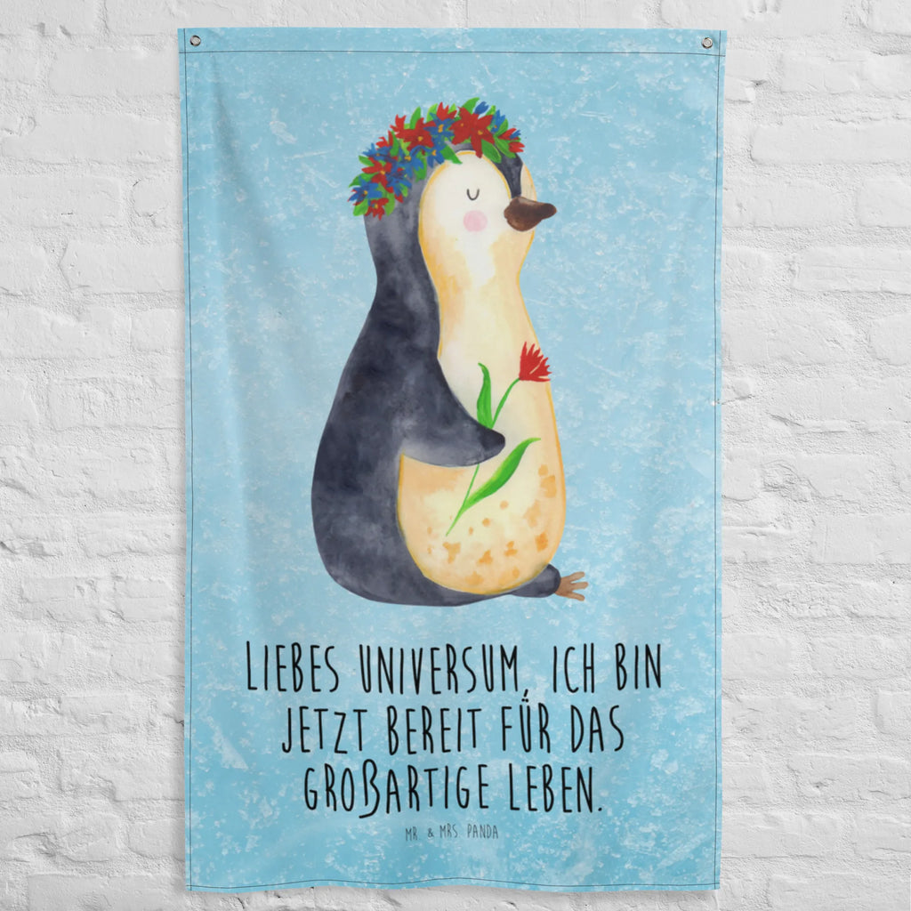Tapestry Penguin Flower Boho, Wall hanging, Tapestry, Decoration, Penguin, North Pole, Winter, Penguins, gift idea, penguins, lovesickness, love of life, universe, motivation, goals in life, wishes, life, goals, wreath of flowers