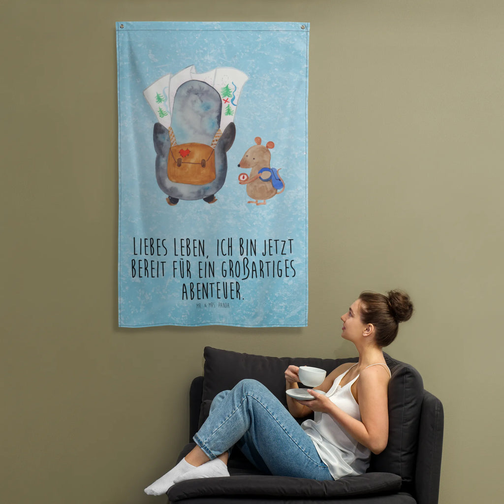 Arrasy Pingwin i Mysz Wędrowcy Kinderzimmer Wand, Schmuck-Wandbehang, Tapisserie, Kinderzimmer Wanddeko, Kinderzimmer Deko, Textil-Kunst, Wanddeko, Wandbehang, Kinderzimmer, Boho, Wand Deko, Tapestry, Wandteppich, Wandtuch, Wandbild, Dekoration, Pinguin, Wanderlust, wandern, Roadtrip, Abenteurer, Ausflug, Pinguine, Abenteuer