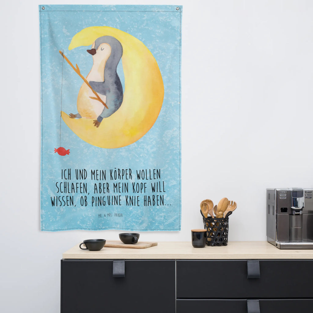 Tapestry Penguin moon Tapestry, Decoration, Wall hanging, Boho, Penguin, North Pole, Winter, Penguins, sleep, falling asleep, guest room, night's rest, insomnia, penguins, bedroom, saying
