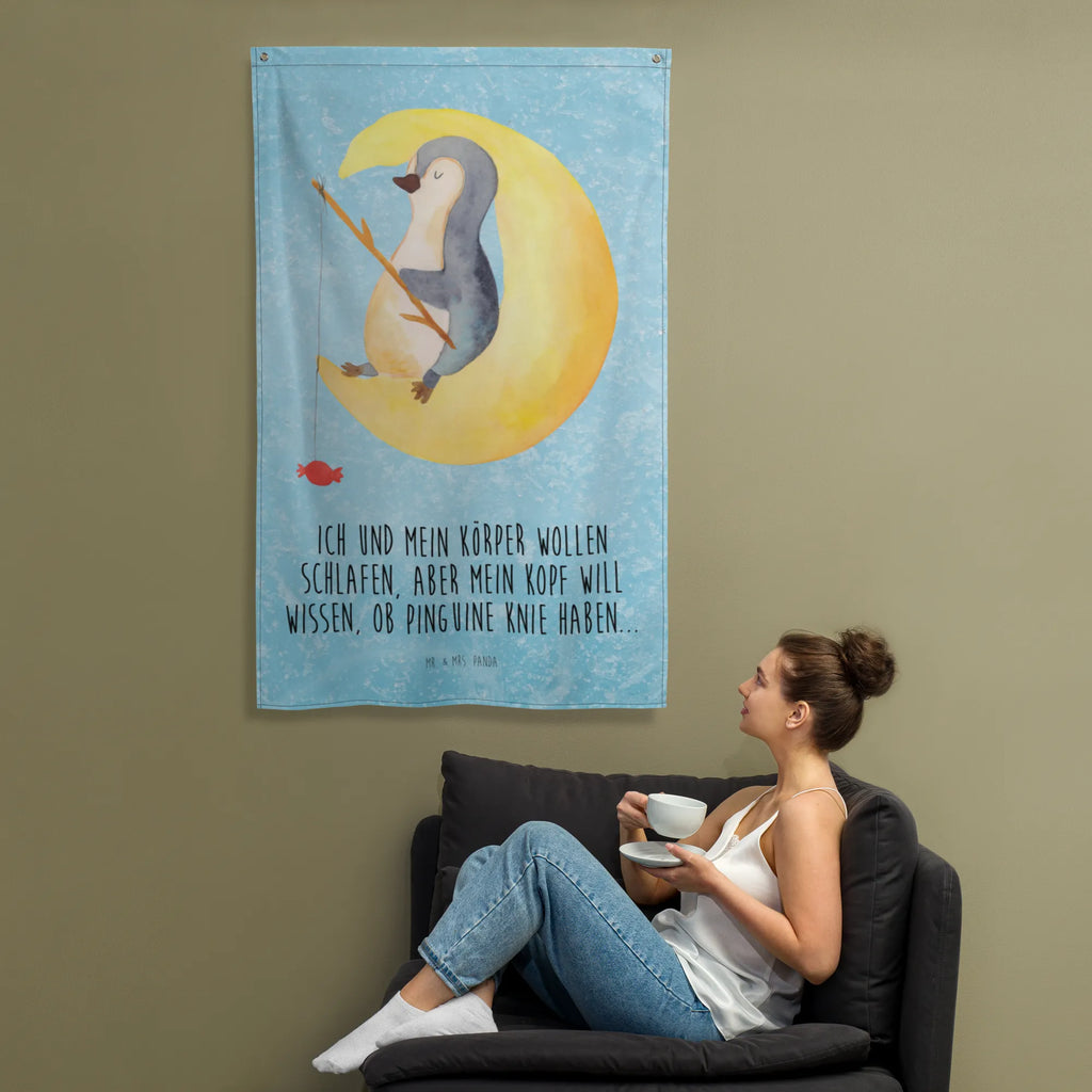 Tapestry Penguin moon Tapestry, Decoration, Wall hanging, Boho, Penguin, North Pole, Winter, Penguins, sleep, falling asleep, guest room, night's rest, insomnia, penguins, bedroom, saying