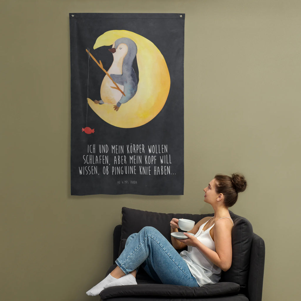 Tapestry Penguin moon Tapestry, Decoration, Wall hanging, Boho, Penguin, North Pole, Winter, Penguins, sleep, falling asleep, guest room, night's rest, insomnia, penguins, bedroom, saying