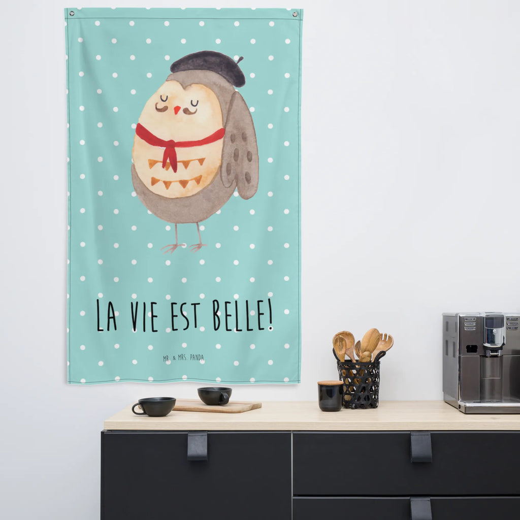 Tapestry Owl France Wall hanging, Tapestry, Decoration, Boho, owl, forest animal, bird, nocturnal, gift ideas, birthday present, illustrated, funny, romantic gift, owl decor, Say French, La vie est belle, Owl, hibou, Owls, Life is beautiful, France, Owl decoration, Say beautiful