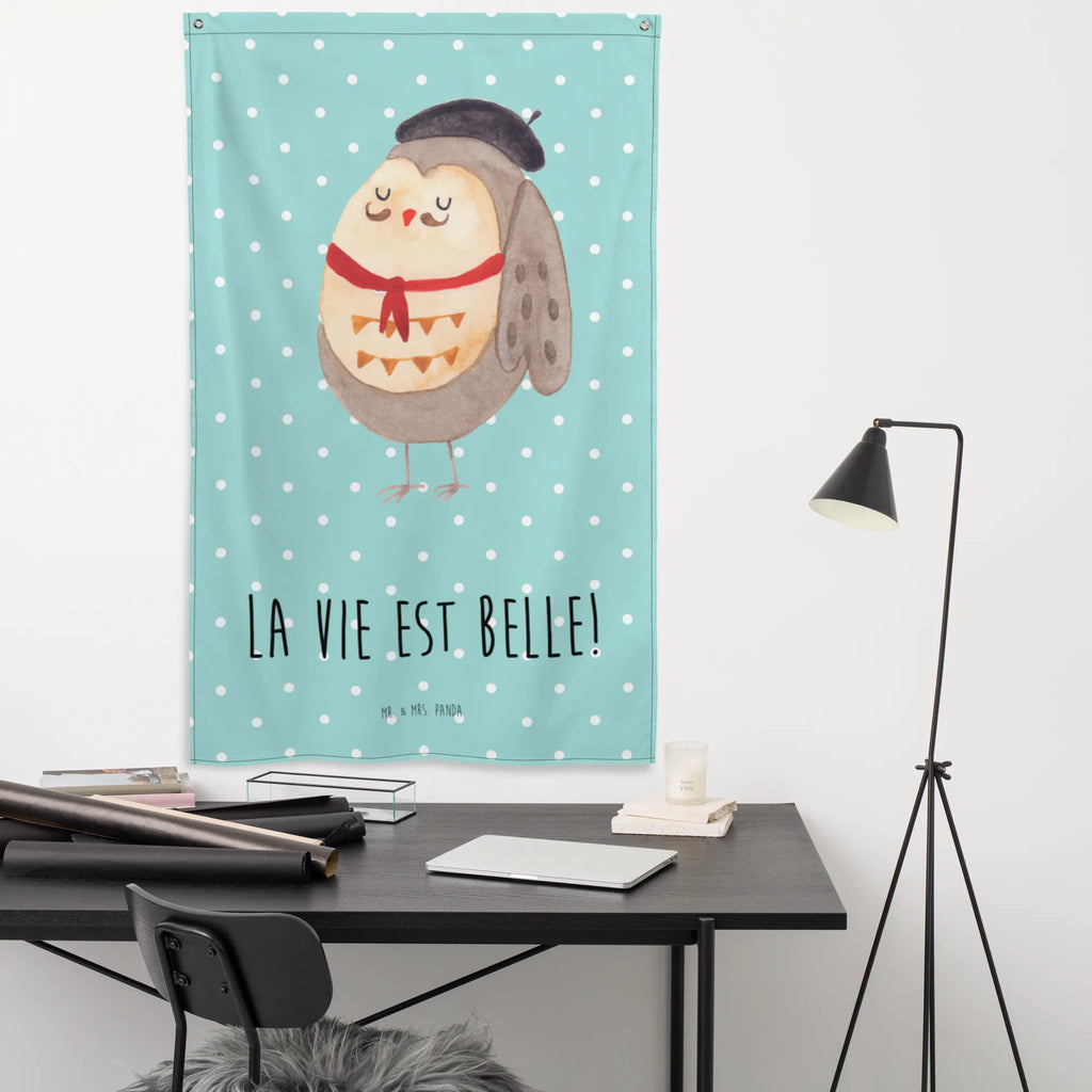 Tapestry Owl France Wall hanging, Tapestry, Decoration, Boho, owl, forest animal, bird, nocturnal, gift ideas, birthday present, illustrated, funny, romantic gift, owl decor, Say French, La vie est belle, Owl, hibou, Owls, Life is beautiful, France, Owl decoration, Say beautiful