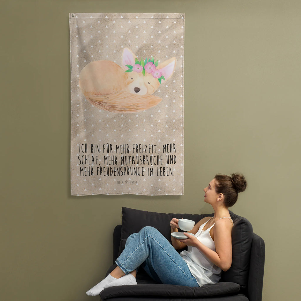 Tapestry desert fox Flower Textil-Kunst, Tapestry, Wandbild, Boho, Kinderzimmer, Wand Deko, Kinderzimmer Wand, Wandtuch, Wandteppich, Tapisserie, Wanddeko, Wandbehang, Kinderzimmer Deko, Kinderzimmer Wanddeko, Dekoration, Schmuck-Wandbehang, Afrika, Wildtiere, Wüste, Wüstenfuchs, Glücklich, Blumen, Blumenkranz