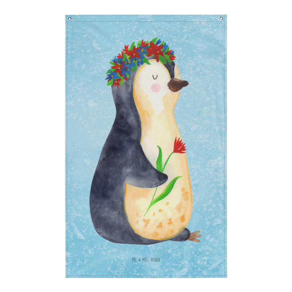 Tapestry Penguin Flower Boho, Wall hanging, Tapestry, Decoration, Penguin, North Pole, Winter, Penguins, gift idea, penguins, lovesickness, love of life, universe, motivation, goals in life, wishes, life, goals, wreath of flowers