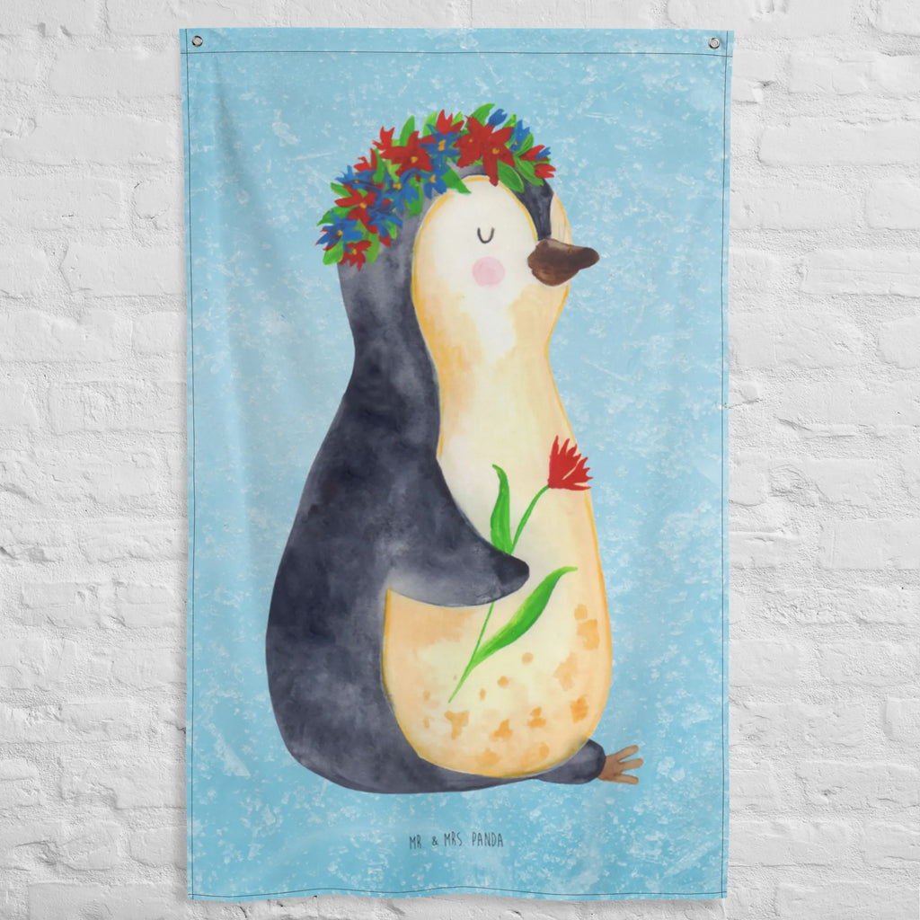 Tapestry Penguin Flower Boho, Wall hanging, Tapestry, Decoration, Penguin, North Pole, Winter, Penguins, gift idea, penguins, lovesickness, love of life, universe, motivation, goals in life, wishes, life, goals, wreath of flowers