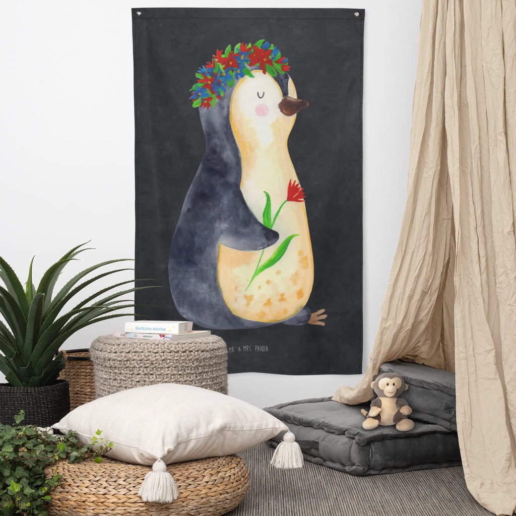 Tapestry Penguin Flower Boho, Wall hanging, Tapestry, Decoration, Penguin, North Pole, Winter, Penguins, gift idea, penguins, lovesickness, love of life, universe, motivation, goals in life, wishes, life, goals, wreath of flowers