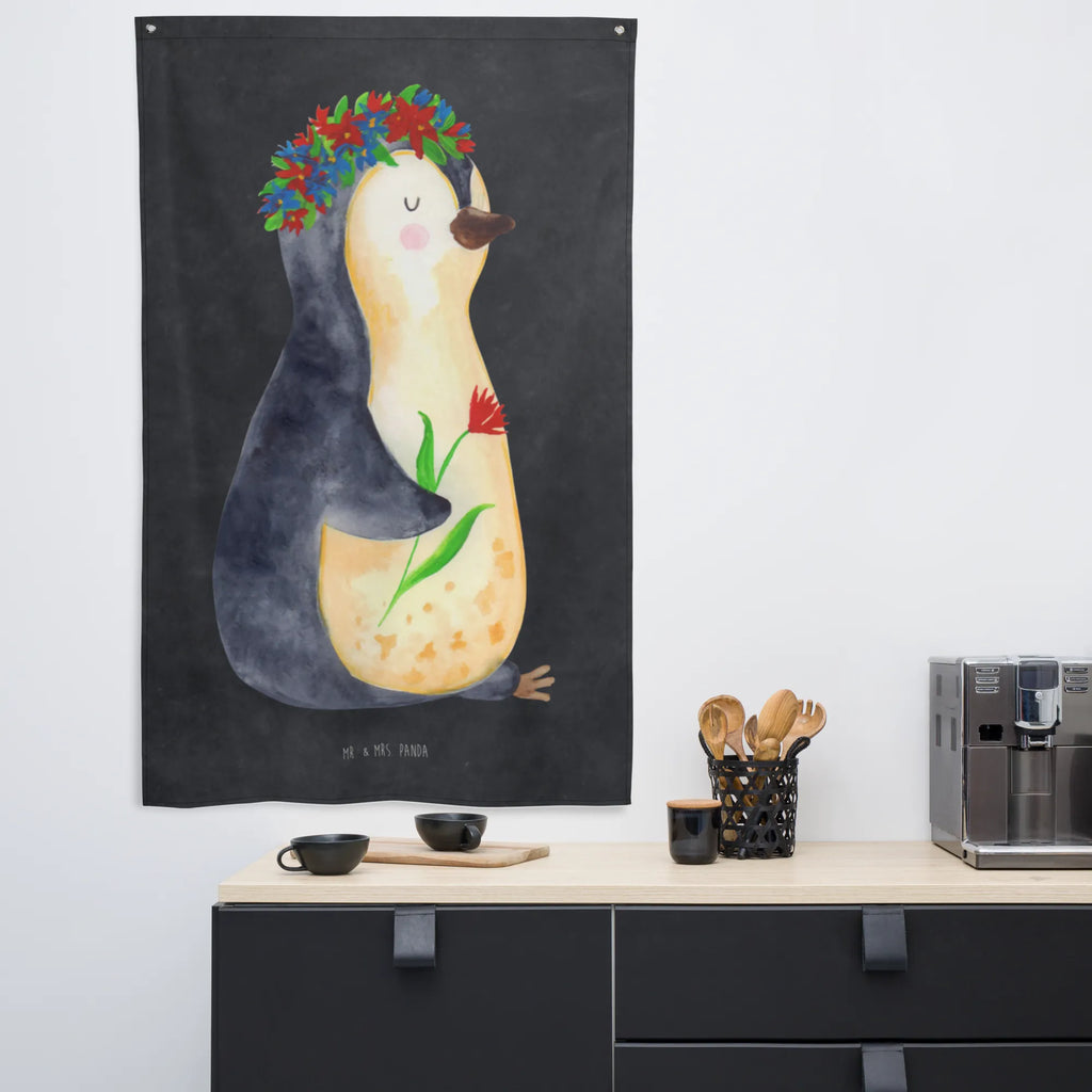 Tapestry Penguin Flower Boho, Wall hanging, Tapestry, Decoration, Penguin, North Pole, Winter, Penguins, gift idea, penguins, lovesickness, love of life, universe, motivation, goals in life, wishes, life, goals, wreath of flowers