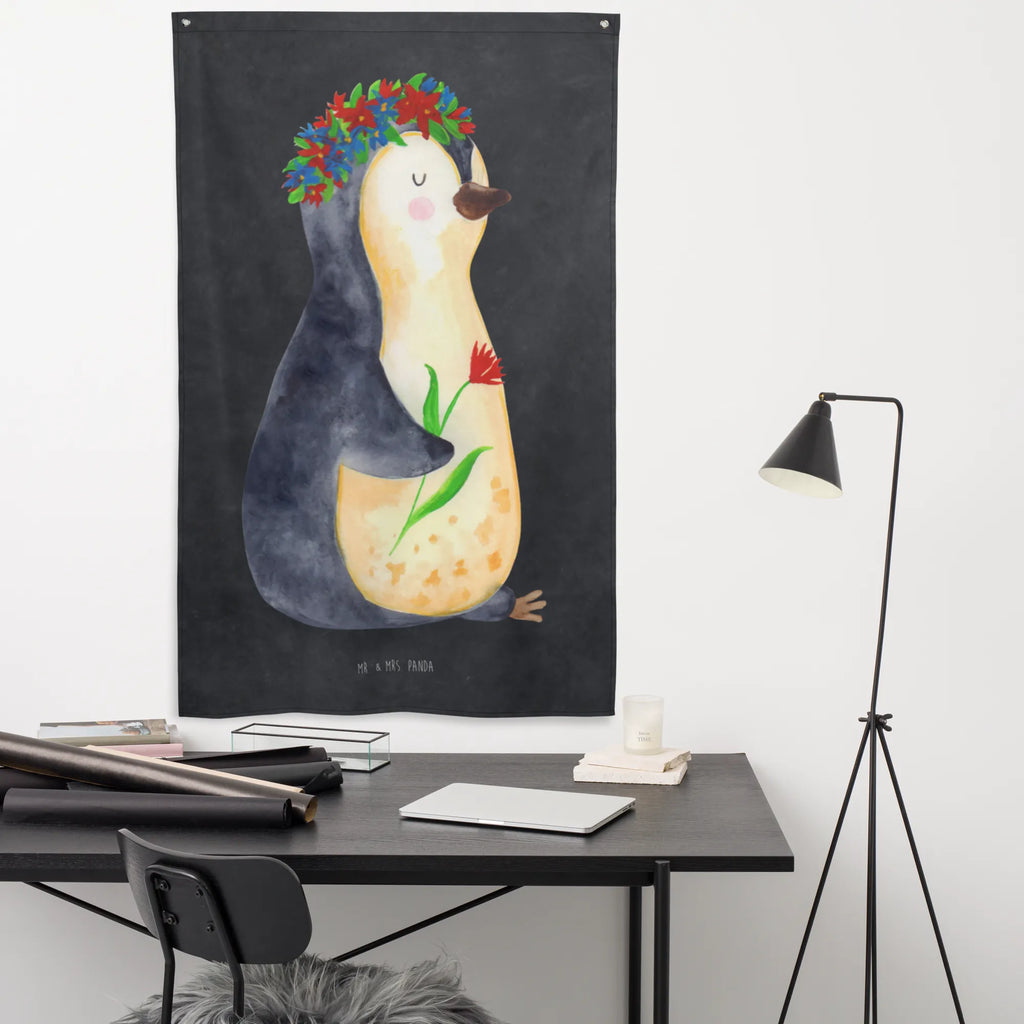 Tapestry Penguin Flower Boho, Wall hanging, Tapestry, Decoration, Penguin, North Pole, Winter, Penguins, gift idea, penguins, lovesickness, love of life, universe, motivation, goals in life, wishes, life, goals, wreath of flowers