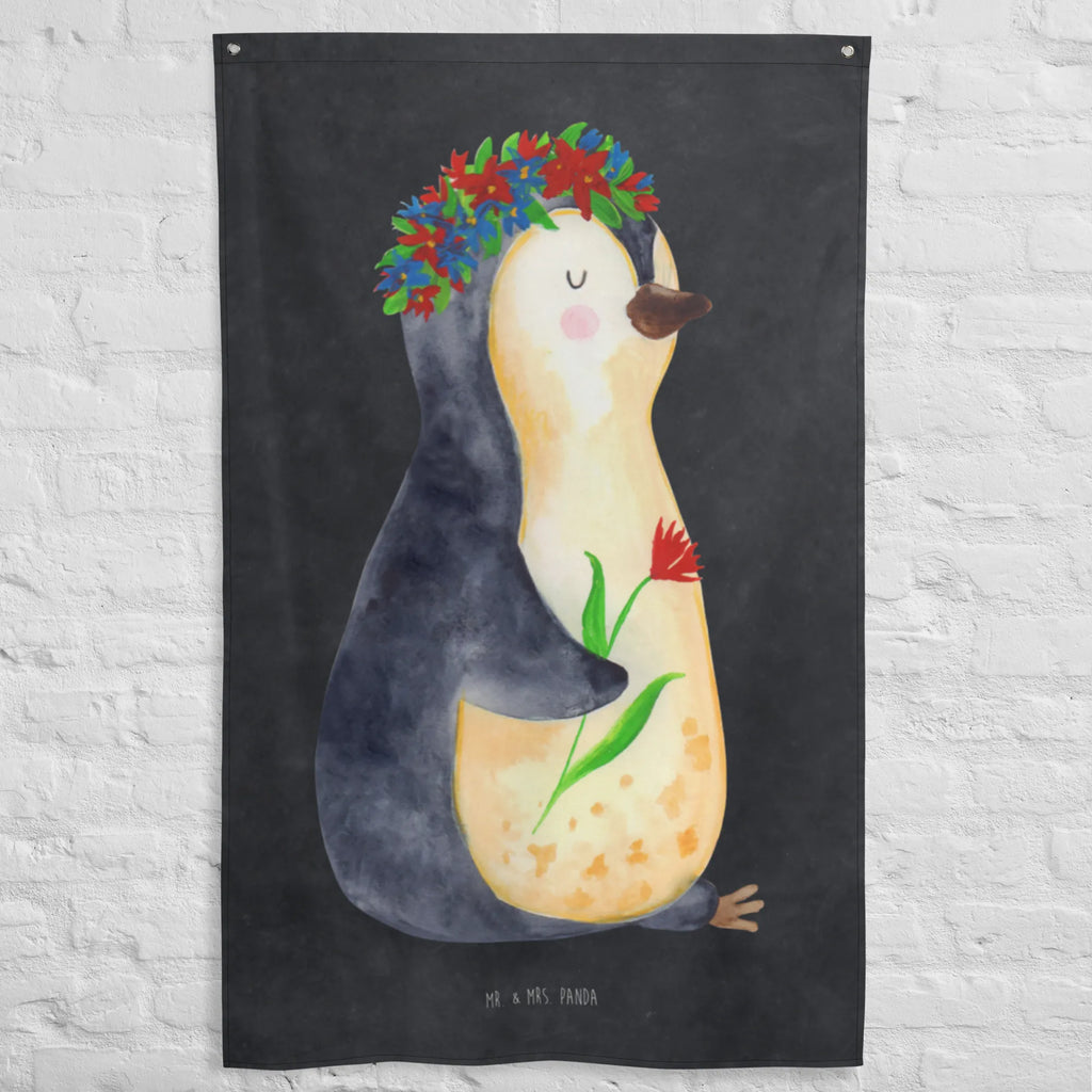 Tapestry Penguin Flower Boho, Wall hanging, Tapestry, Decoration, Penguin, North Pole, Winter, Penguins, gift idea, penguins, lovesickness, love of life, universe, motivation, goals in life, wishes, life, goals, wreath of flowers
