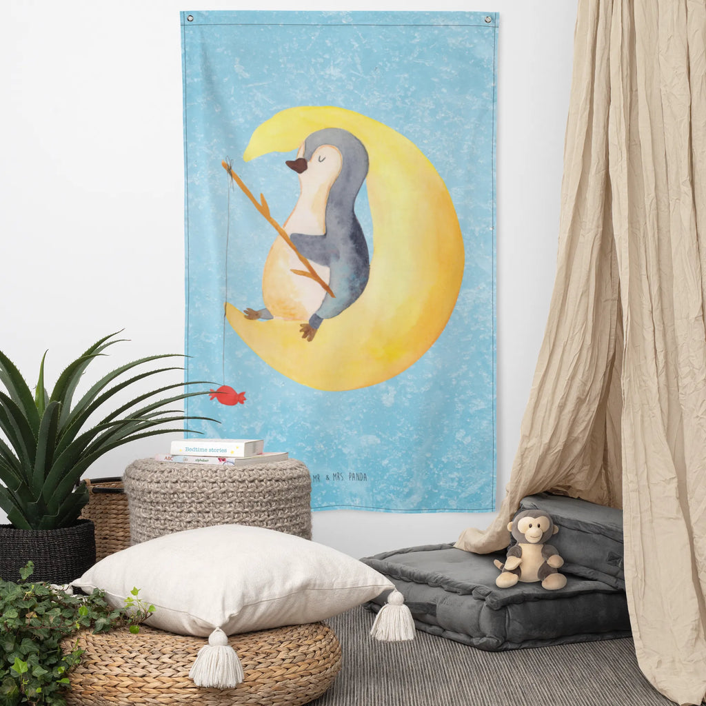 Tapestry Penguin moon Tapestry, Decoration, Wall hanging, Boho, Penguin, North Pole, Winter, Penguins, sleep, falling asleep, guest room, night's rest, insomnia, penguins, bedroom, saying